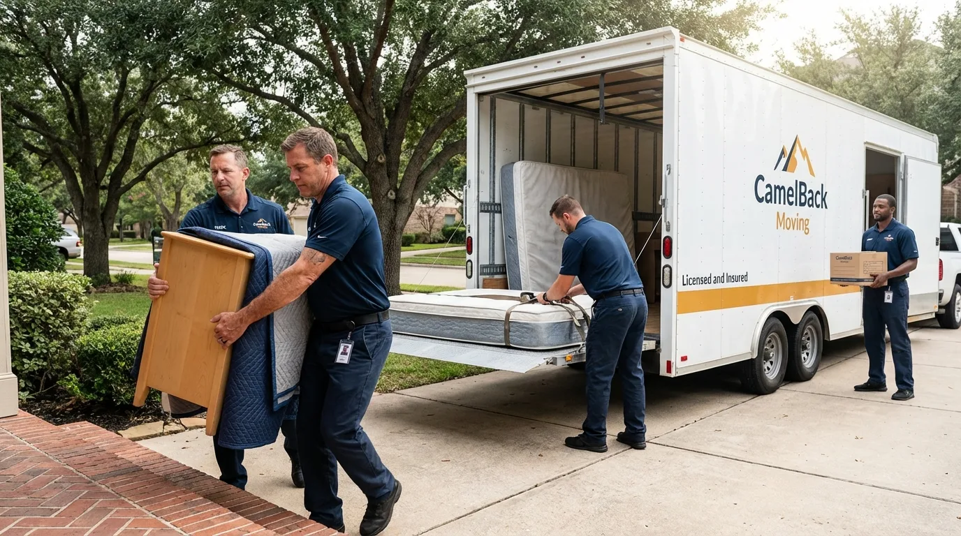 Crew loading residential truck for cross-state move from Montello, WI